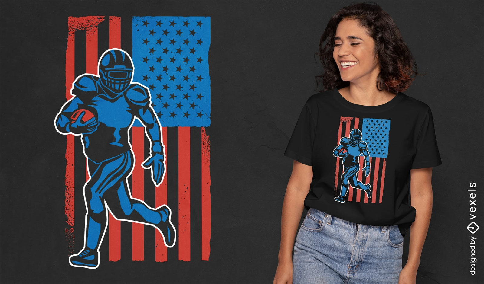American-Football-Spieler-Grunge-T-Shirt-Design