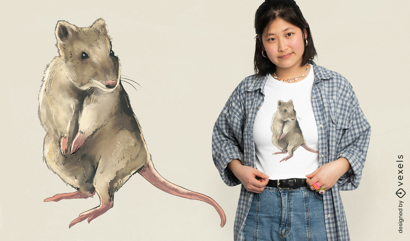 Diseño de camiseta realista de animal lindo potoroo