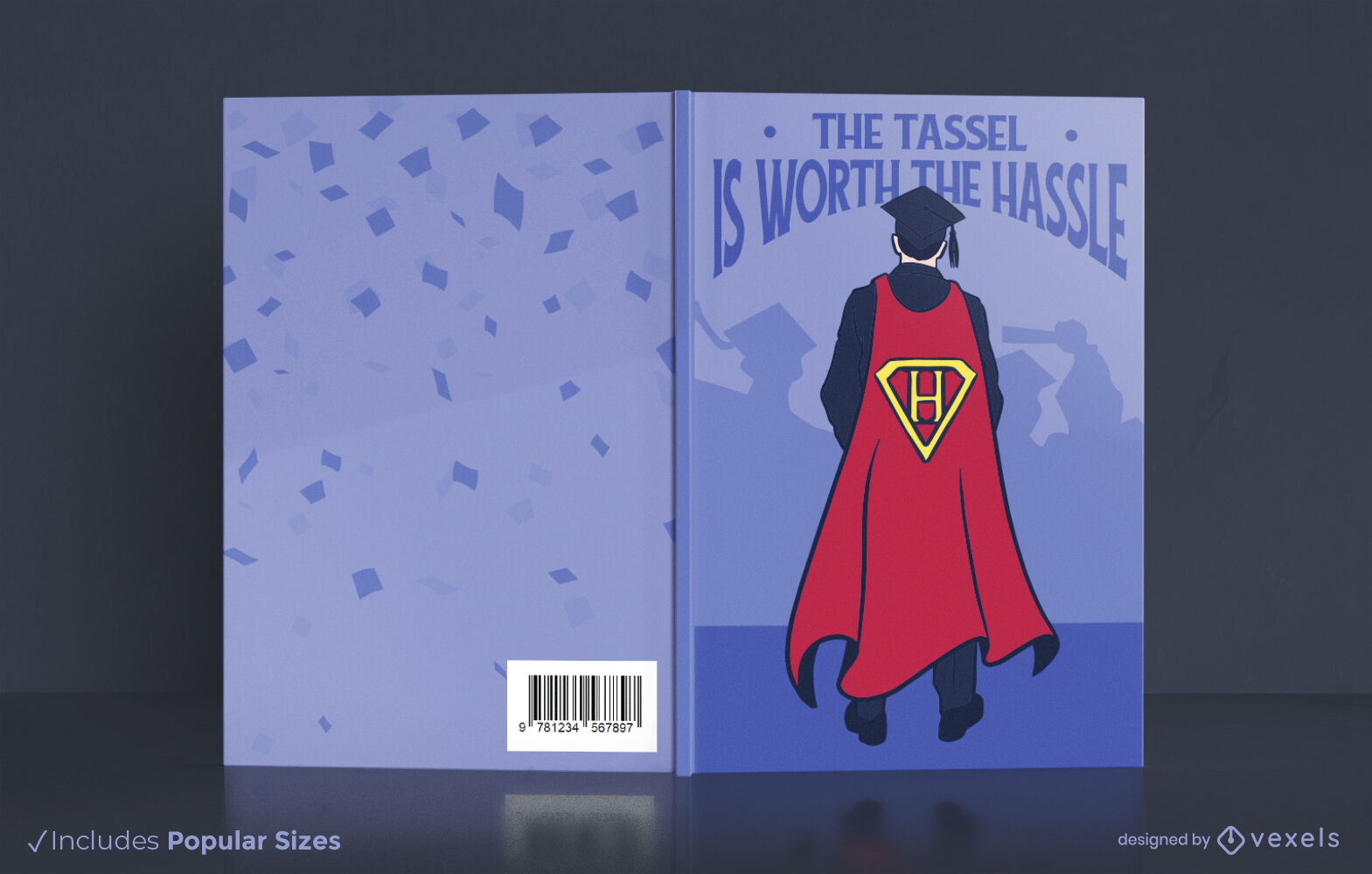 Diseño de portada de libro de héroe de graduación universitaria