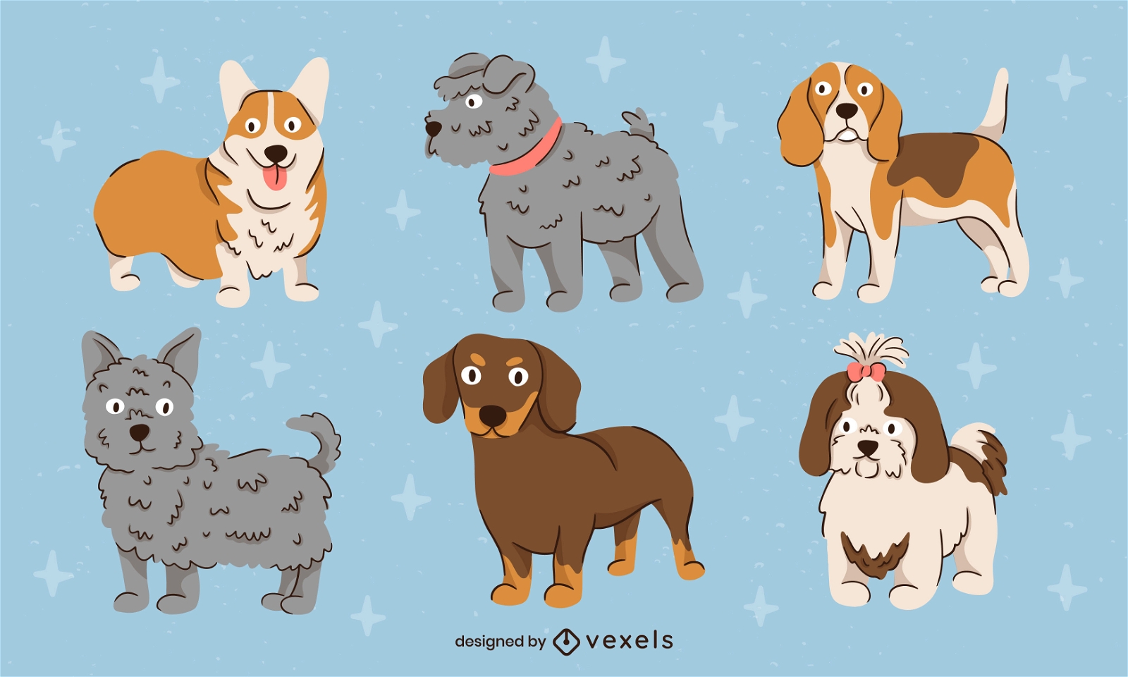 Conjunto de animais de raças de cães bonitos e pequenos