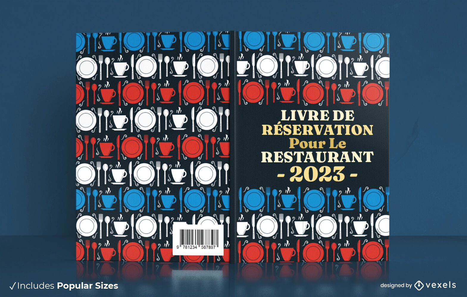 Diseño de portada de libro de reservas de restaurante.