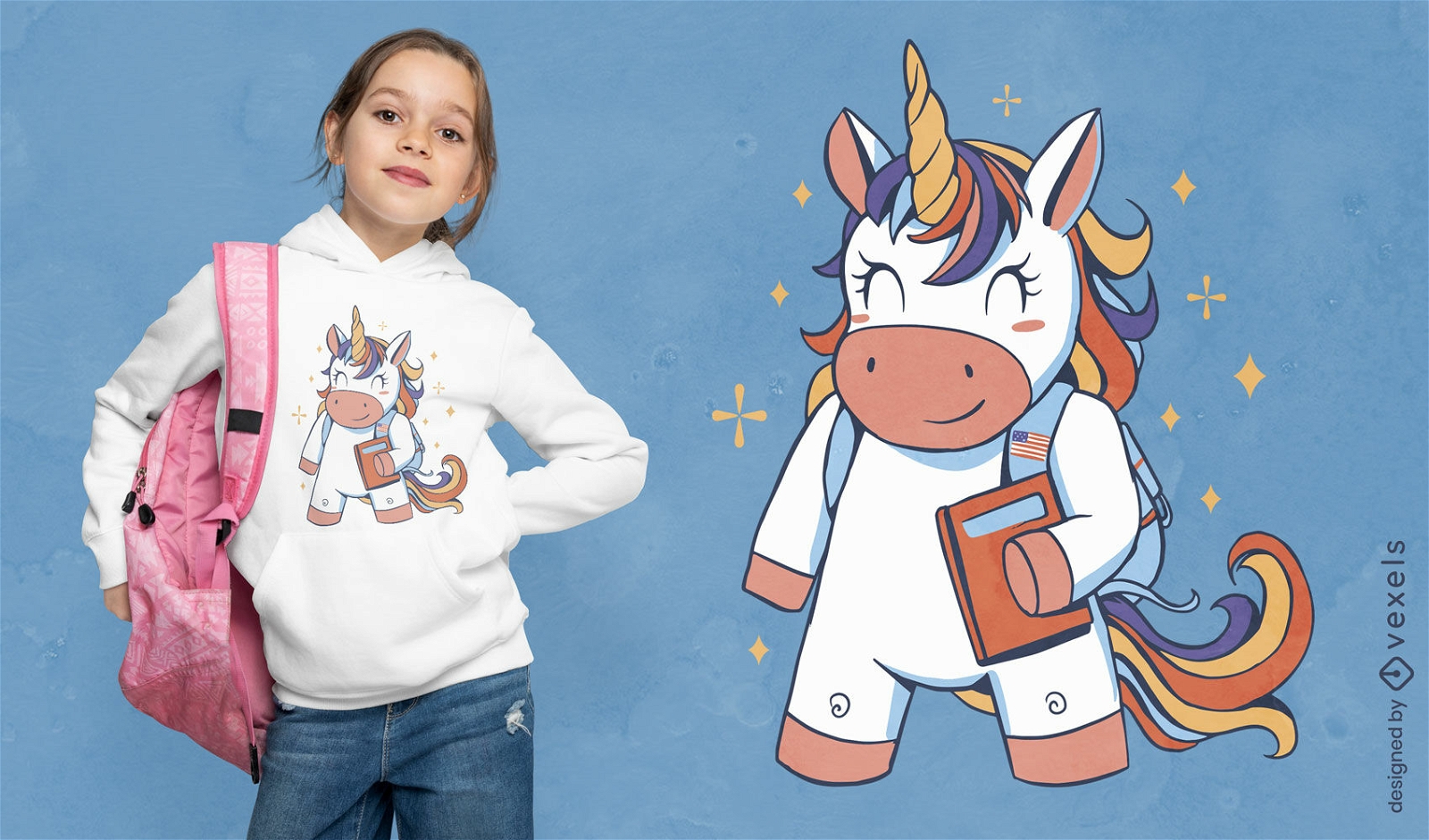 Diseño de camiseta de estudiante feliz unicornio