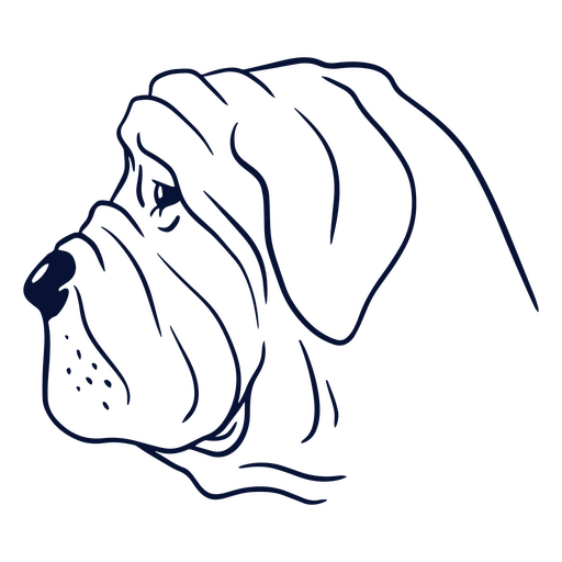 Dibujo en negro y azul de la cabeza de un perro. Diseño PNG