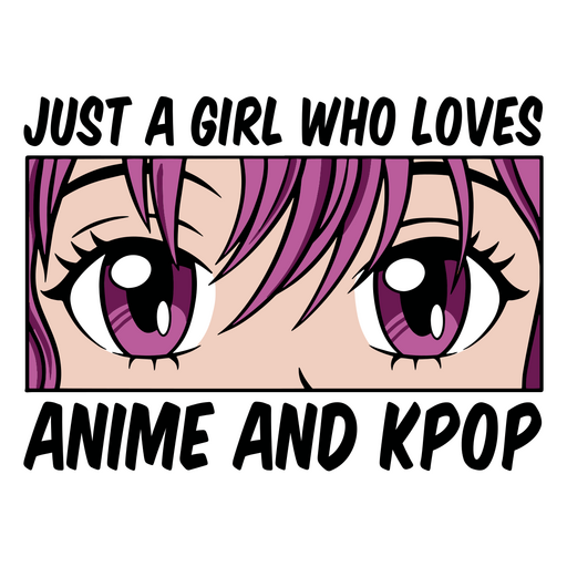 Chica con cabello morado fanática del anime y kpop. Diseño PNG