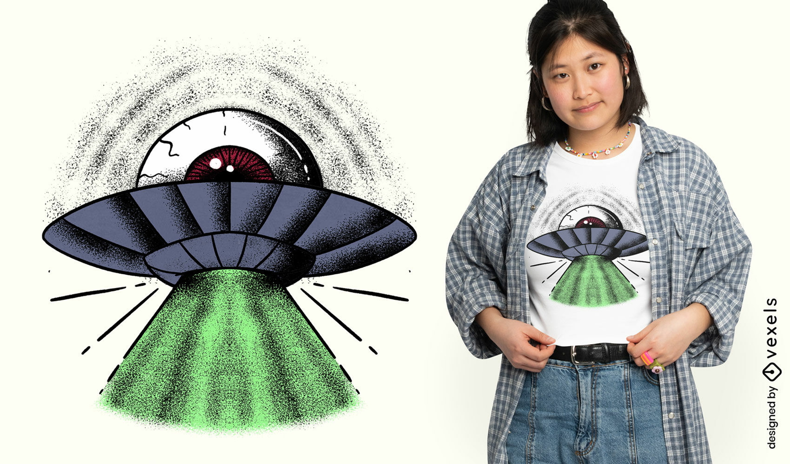 Diseño de camiseta trippy de nave espacial alienígena
