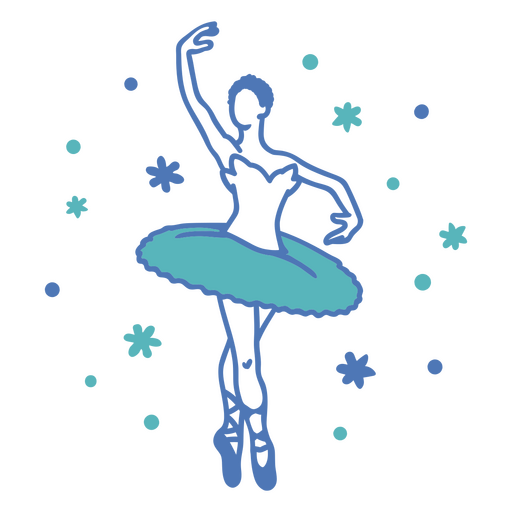 Bailarina con tutú azul con copos de nieve. Diseño PNG