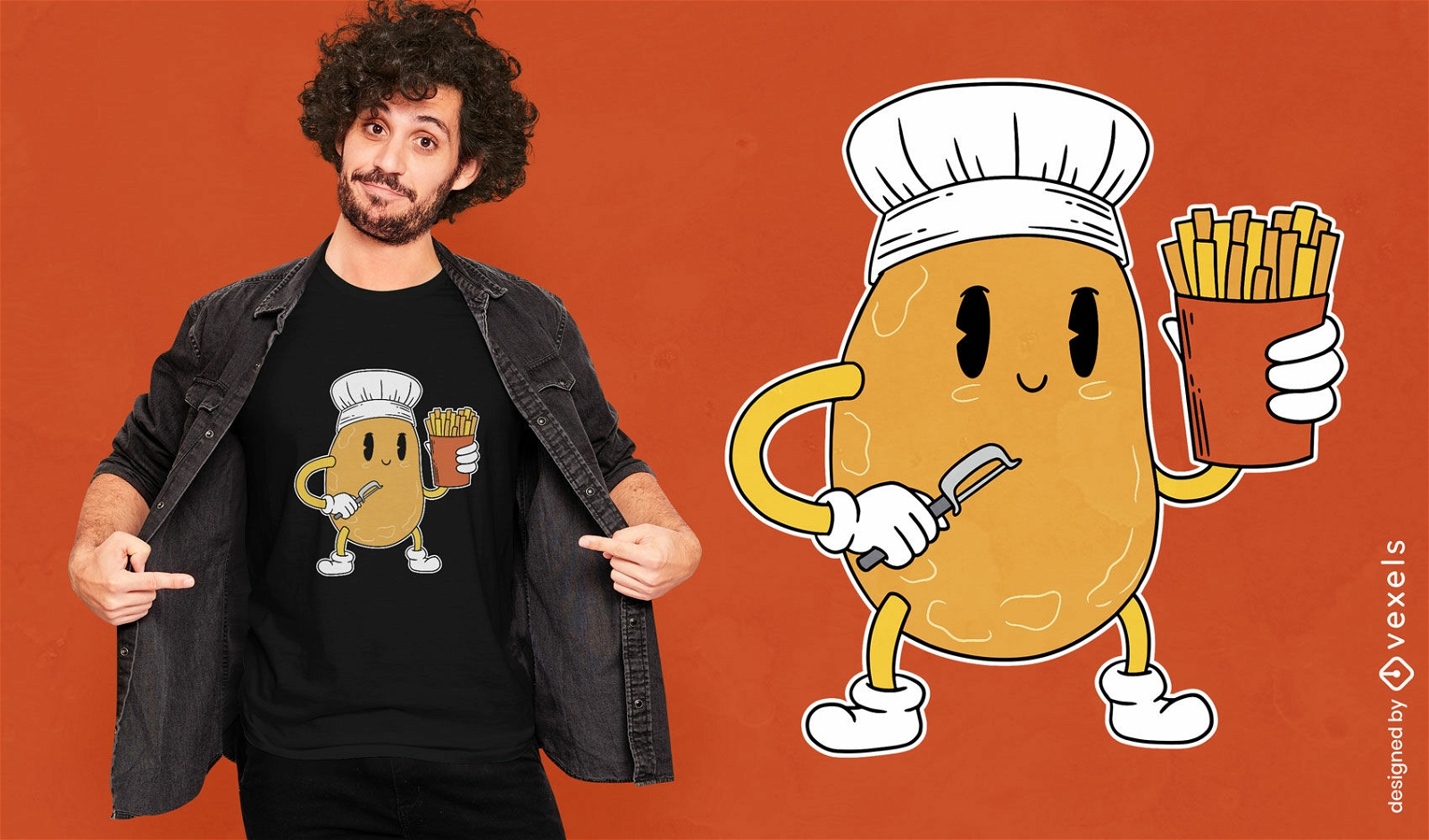 Chef de batata com design de camiseta de batatas fritas