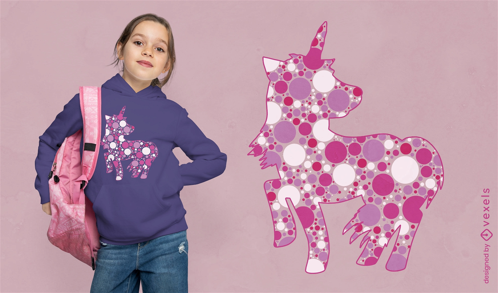 Diseño de camiseta de unicornio rosa con lunares