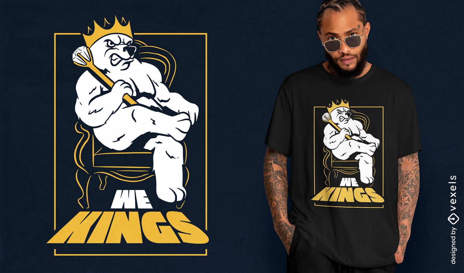 Urso rei em um design de camiseta do trono