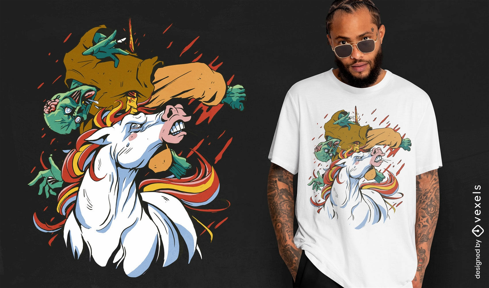 Unicorn and zombie monster t-shirt design