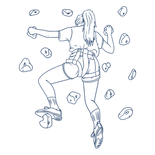 Black and white drawing of a girl jumping on rocks PNG Design