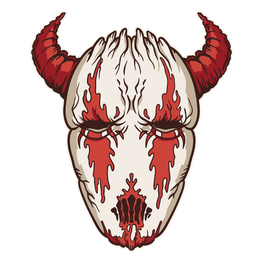 M?scara de diablo con cuernos rojos y blancos. Diseño PNG