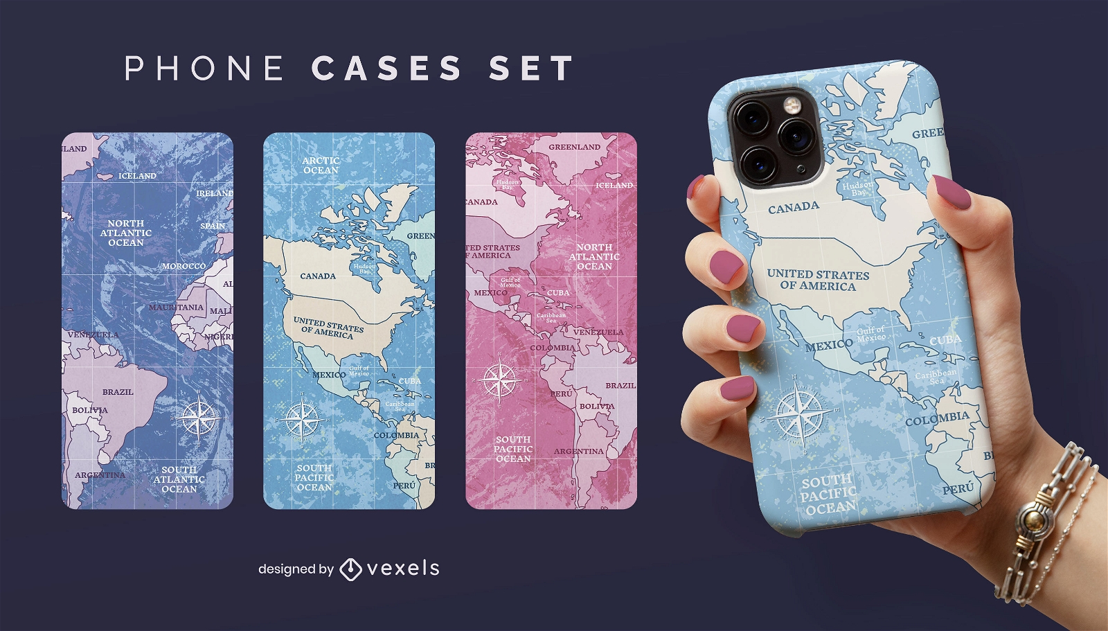 World map travelling phone case set
