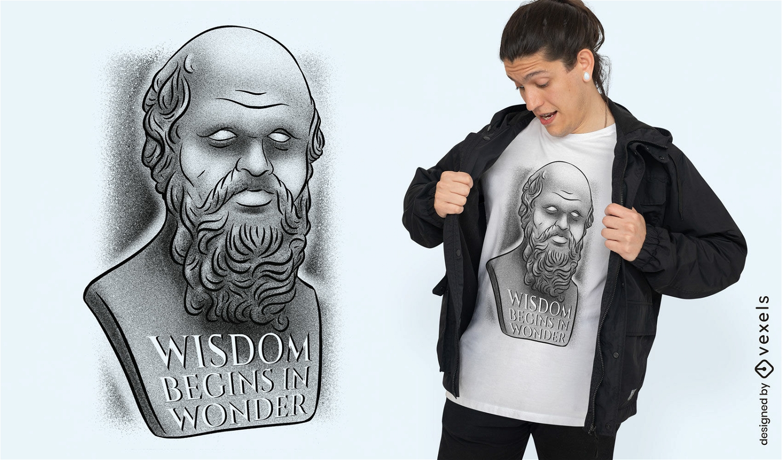 Diseño de camiseta de estatua de busto de filósofo