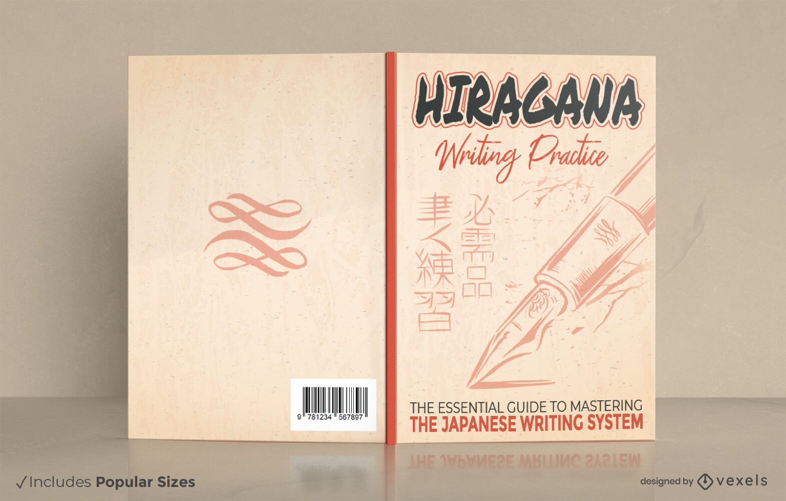 Diseño de portada de libro de escritura japonesa Hiragana