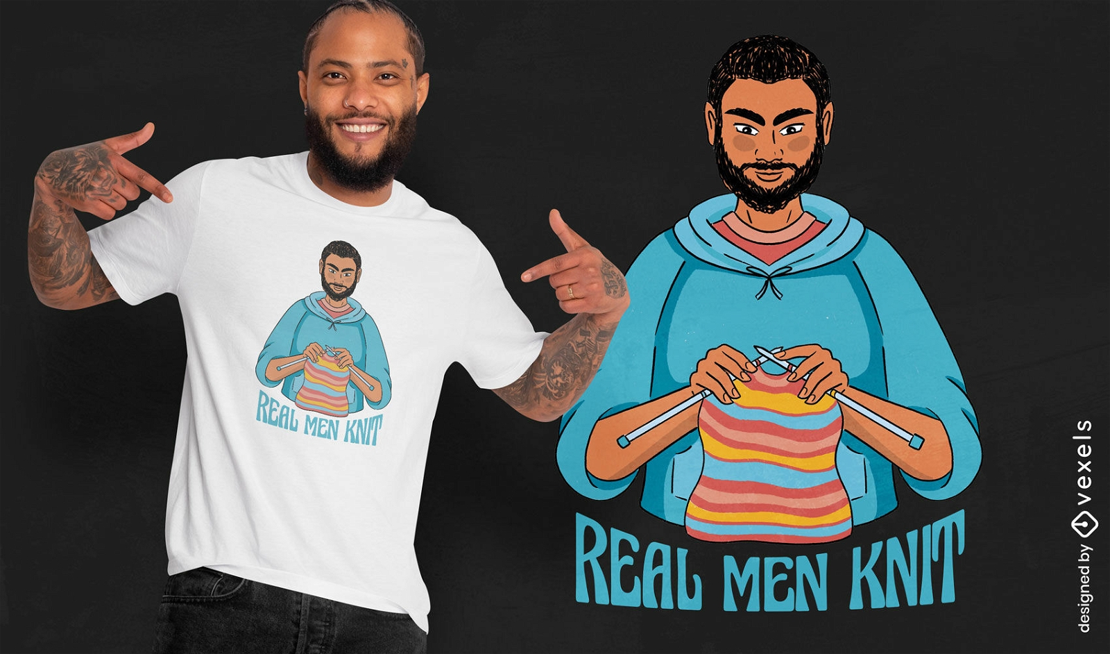 Homem tricotando design de camiseta de desenho animado de passatempo
