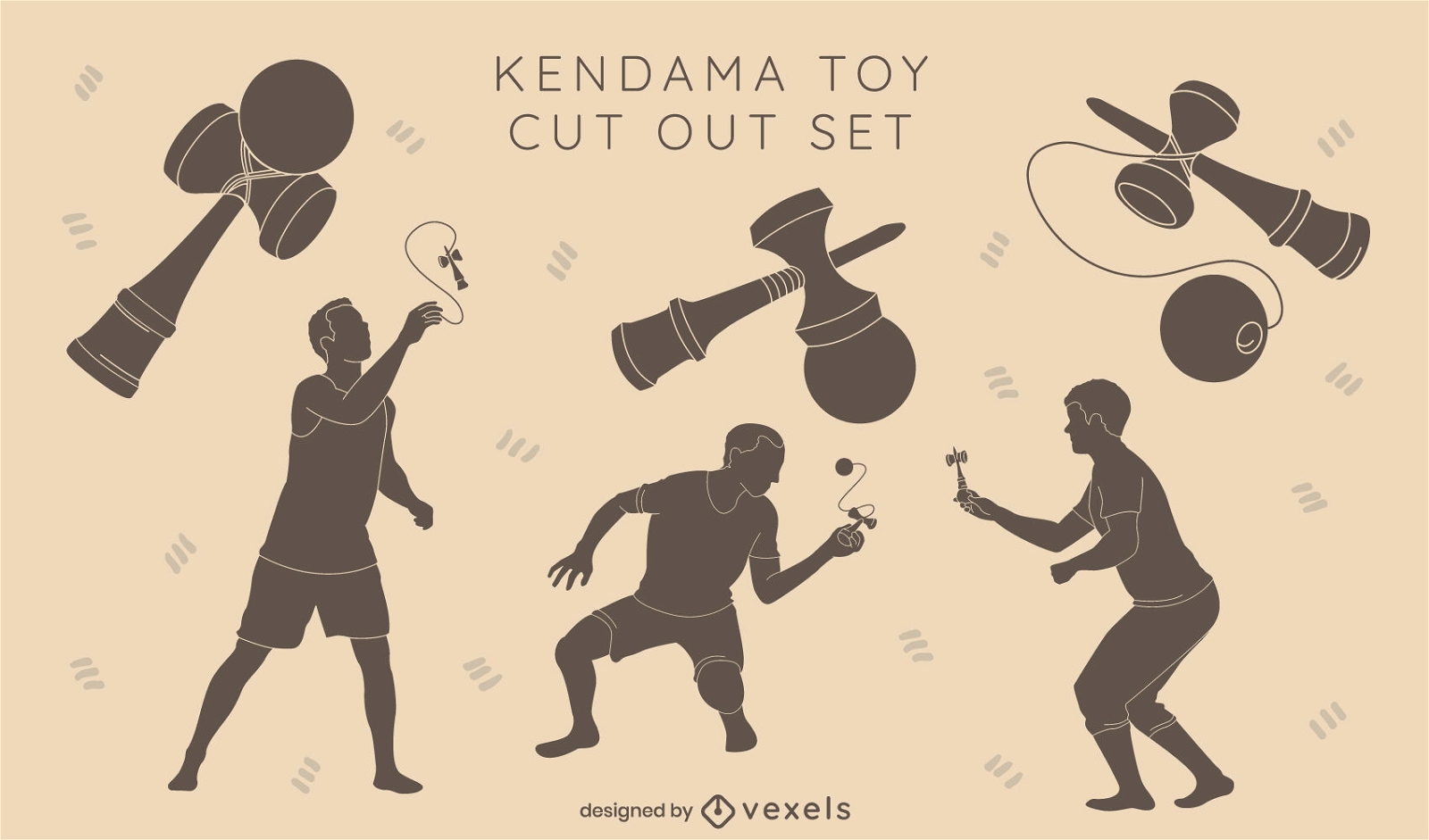 Silhouettes of people playing kendama set