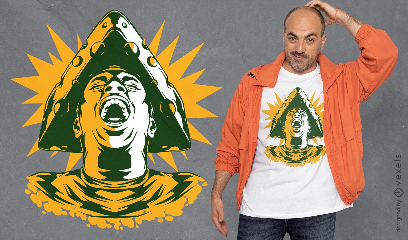 Homem com queijo na cabeça design de camiseta