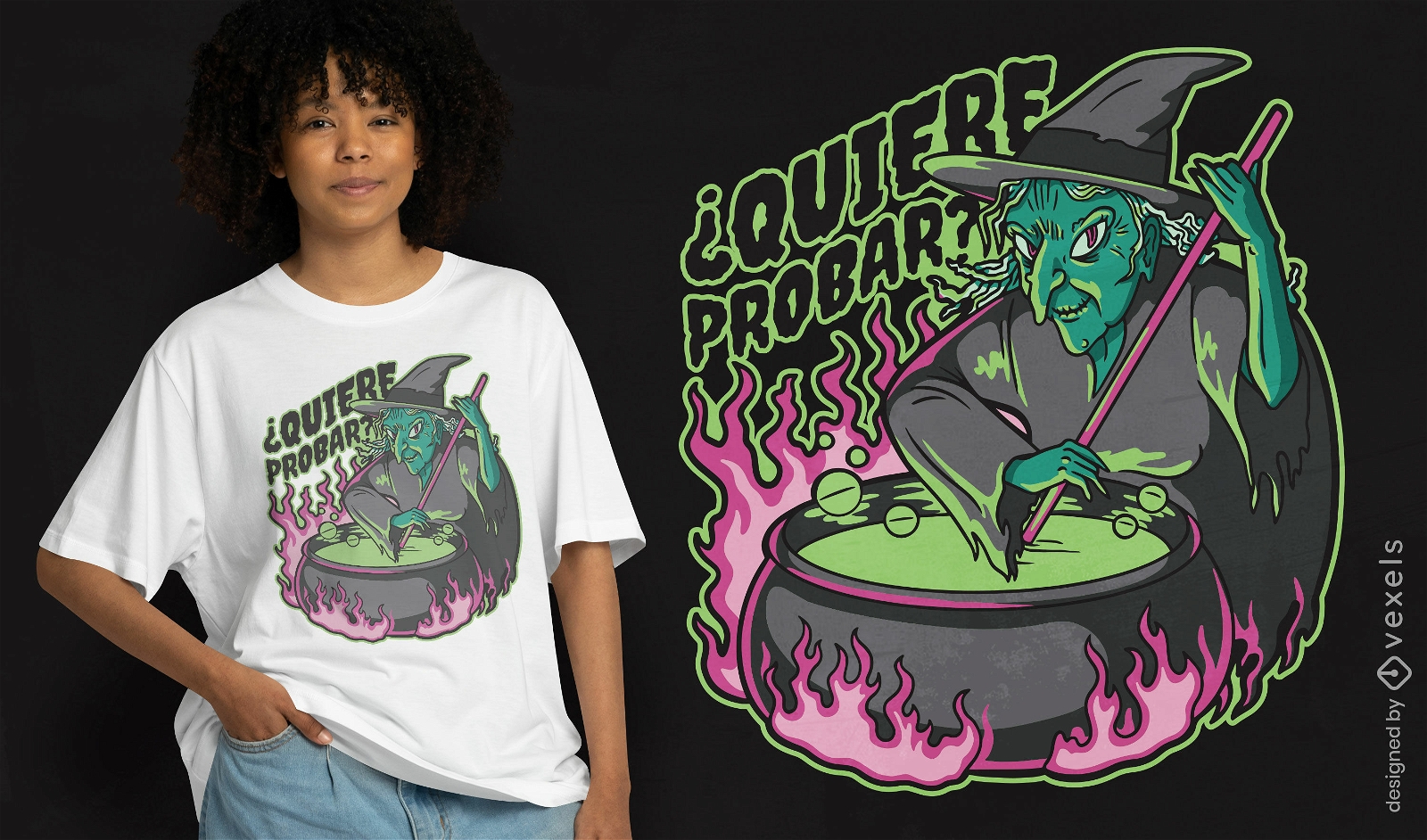 Witch cooking on a cauldron t-shirt design