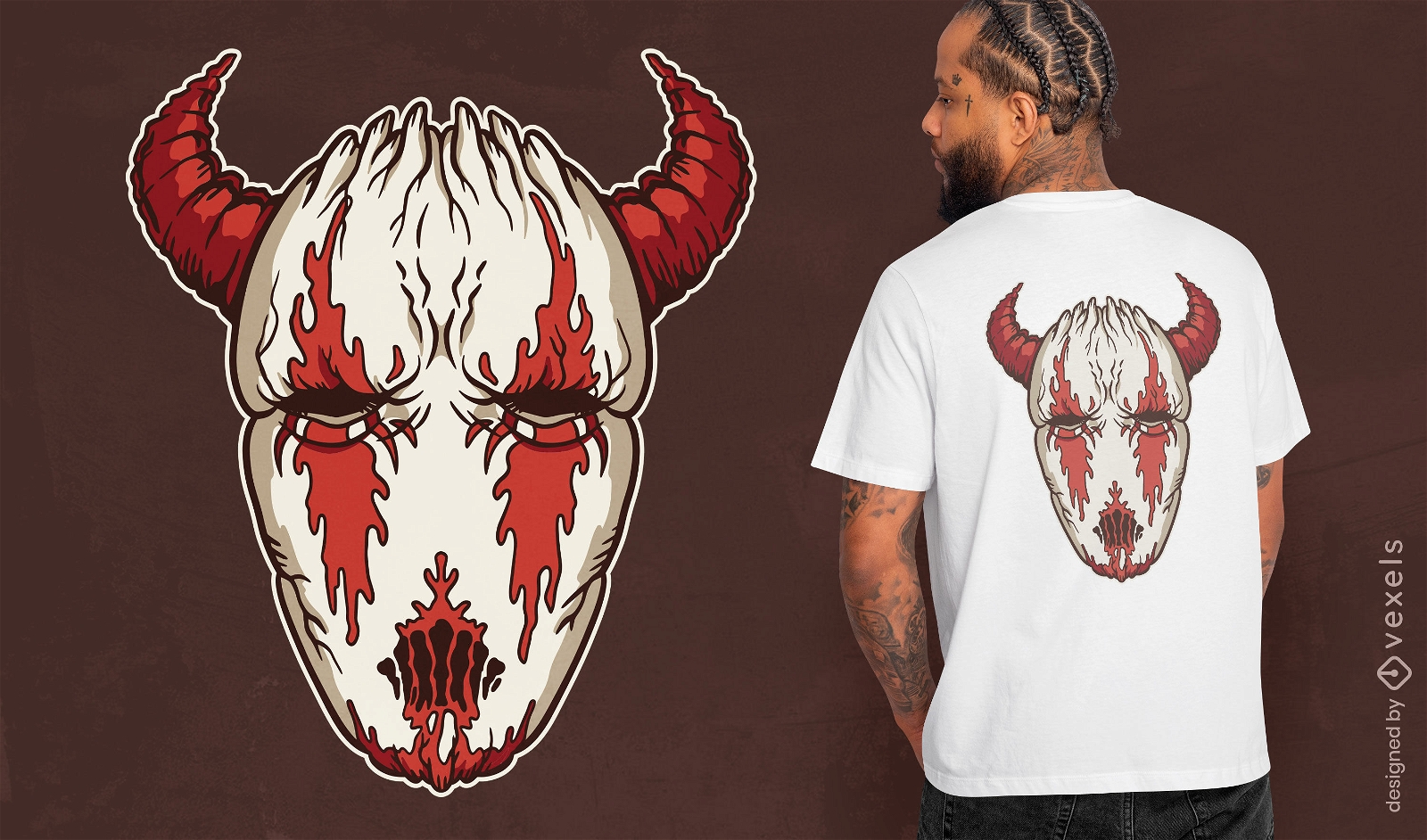 Diabolische Maske mit H?rner-T-Shirt-Design