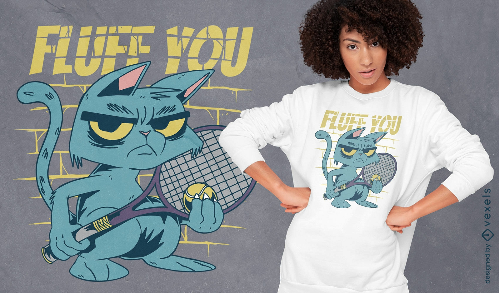 Angry tennis cat t-shirt design
