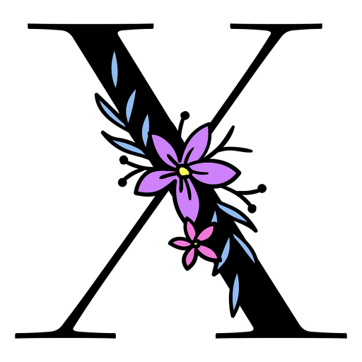 Flores moradas en la letra X Diseño PNG