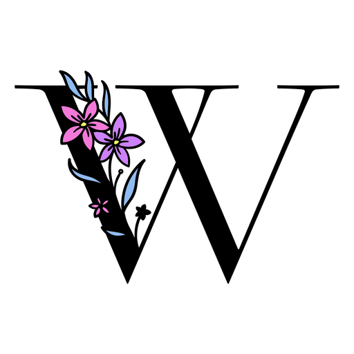 Flores moradas en la letra W. Diseño PNG