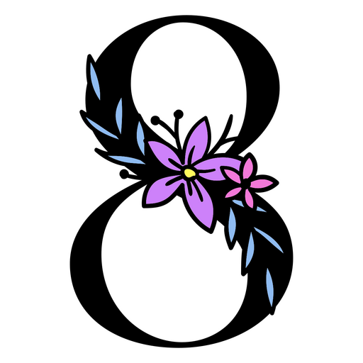 Lila Blumen auf der Nummer 8 PNG-Design