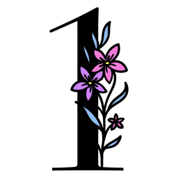 Purple Flowers On The Number 1 PNG & SVG Design For T-Shirts
