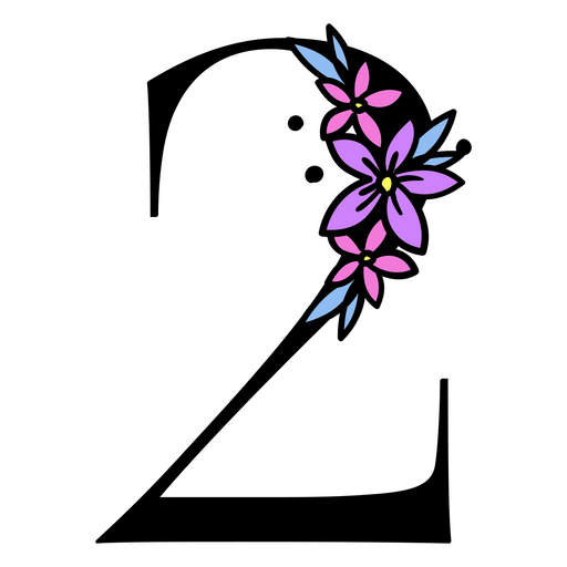 Flores moradas en el número 2. Diseño PNG