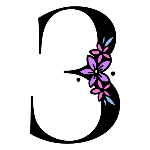 Flores roxas no número 3 Desenho PNG