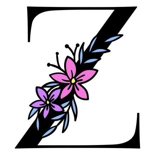 Flores moradas en la letra Z. Diseño PNG