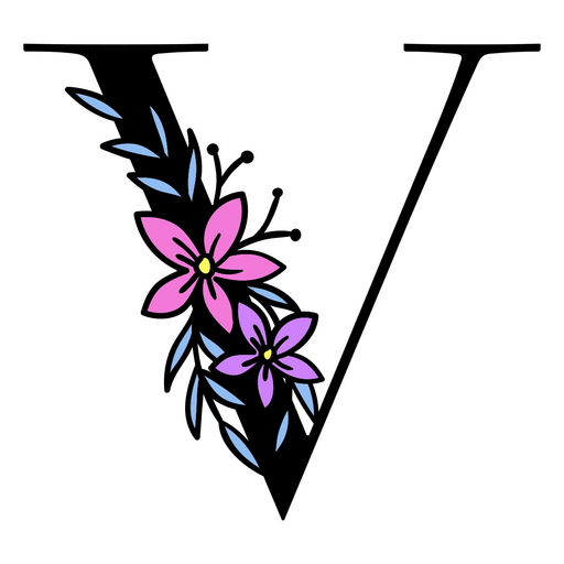 Flores roxas na letra V Desenho PNG
