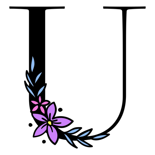 Flores moradas en la letra U Diseño PNG