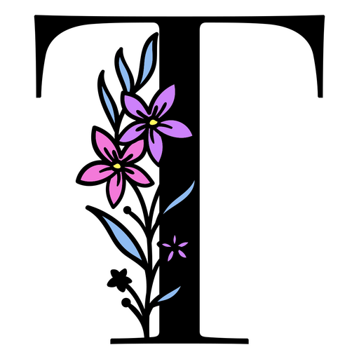 Flores moradas en la letra T Diseño PNG