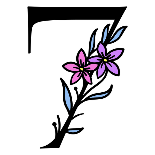 Flores moradas en el número 7. Diseño PNG