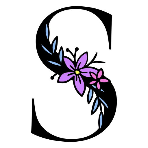 Lila Blumen auf dem Buchstaben S PNG-Design