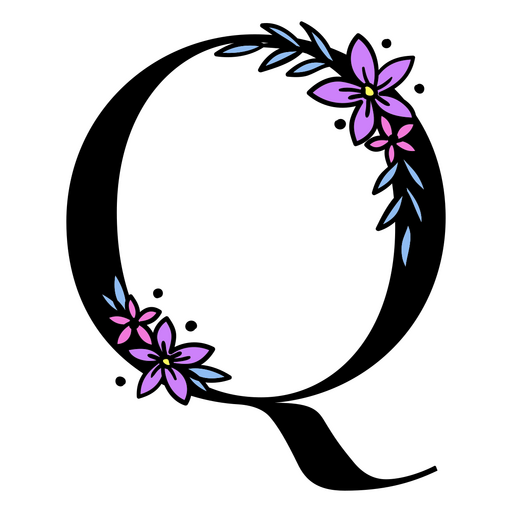Purple flowers on the letter Q PNG Design