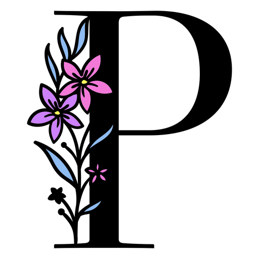 Flores moradas en la letra P. Diseño PNG