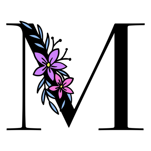 Flores moradas en la letra M Diseño PNG