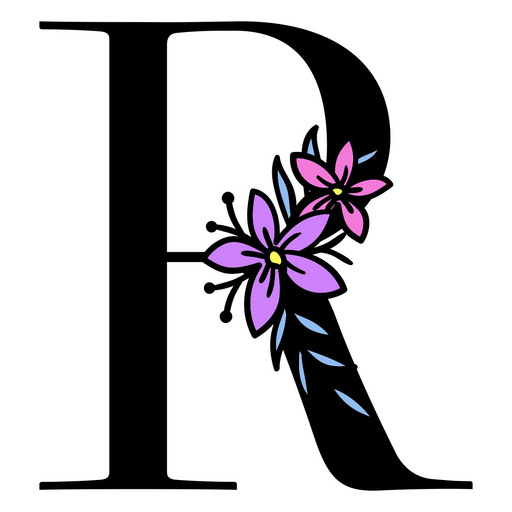 Flores moradas en la letra R Diseño PNG