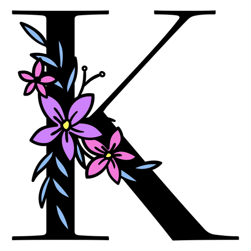 Flores moradas en la letra K. Diseño PNG