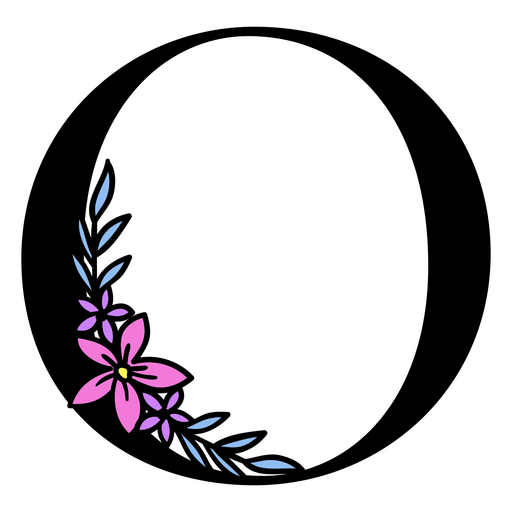 Lila Blumen auf dem Buchstaben O PNG-Design