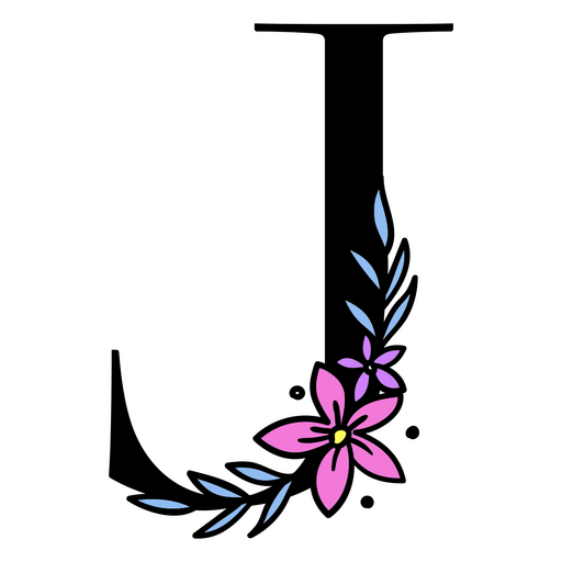 Flores moradas en la letra J. Diseño PNG