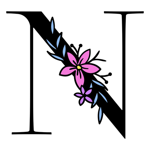 Purple flowers on the letter N PNG Design