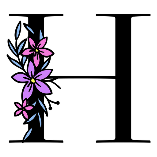 Flores moradas en la letra H Diseño PNG