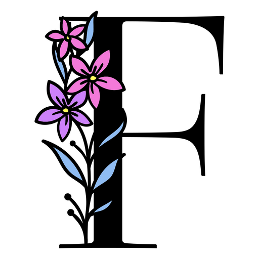 Flores moradas en la letra F. Diseño PNG