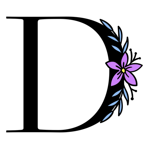 Flores moradas en la letra D. Diseño PNG