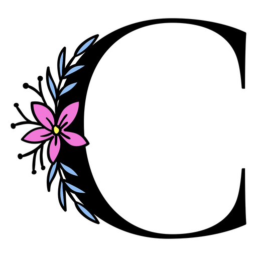 Flores moradas en la letra C. Diseño PNG