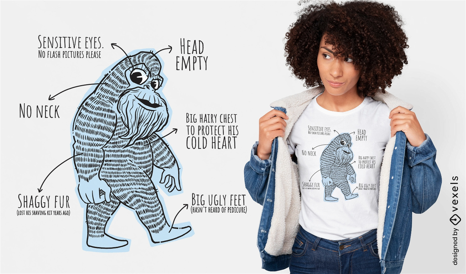 Big Foot Cartoon Monster Anatomie T-Shirt Design
